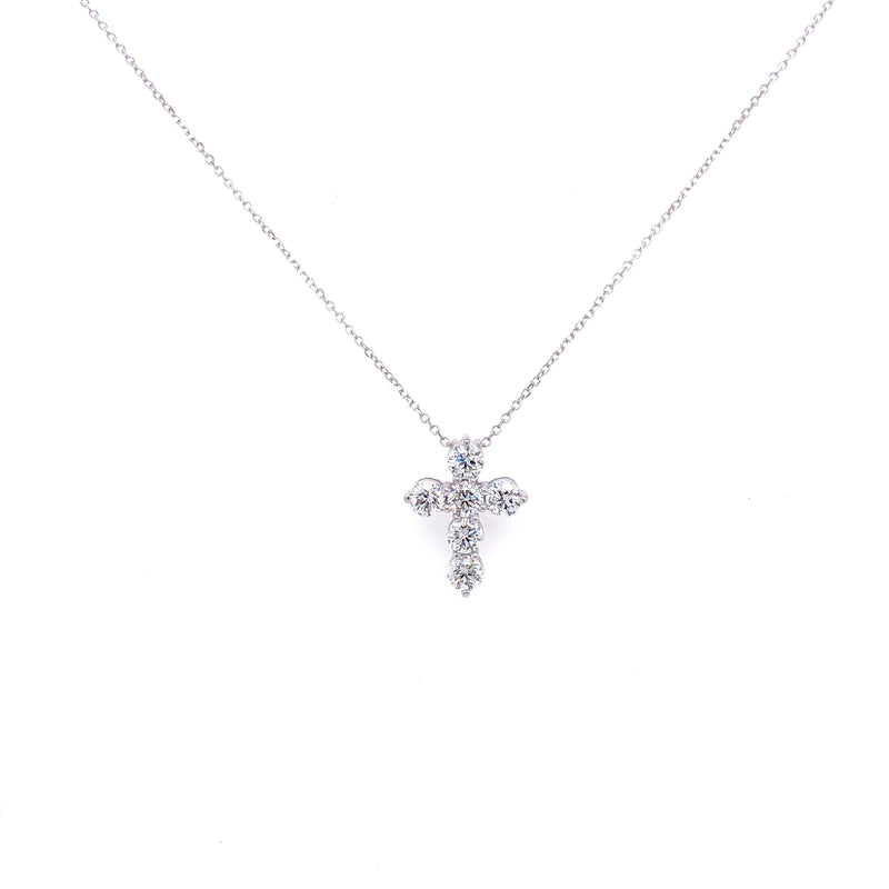 18K White Gold Diamond Cross Necklace-Necklaces-pink diamond-