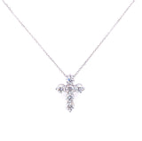 18K White Gold Diamond Cross Necklace-Necklaces-pink diamond-