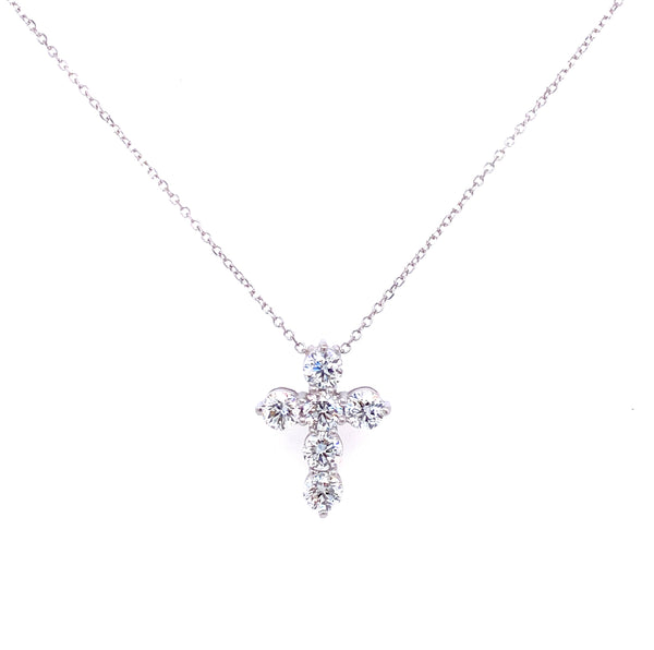 18K White Gold Diamond Cross Necklace-Necklaces-pink diamond-