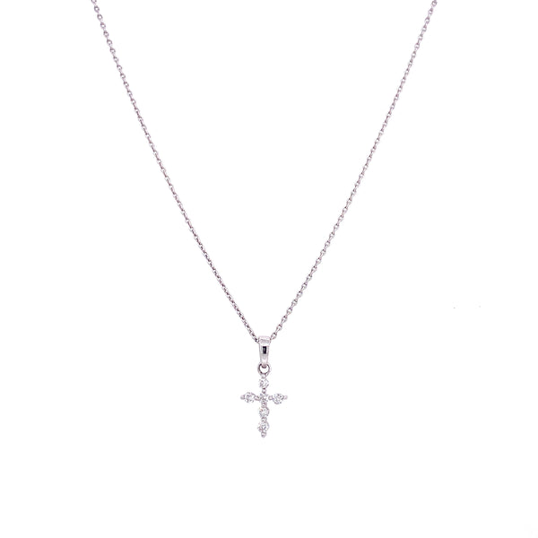 14K White Gold Diamond Petite Cross Necklace-Necklaces-TRIO OF NEW YORK-