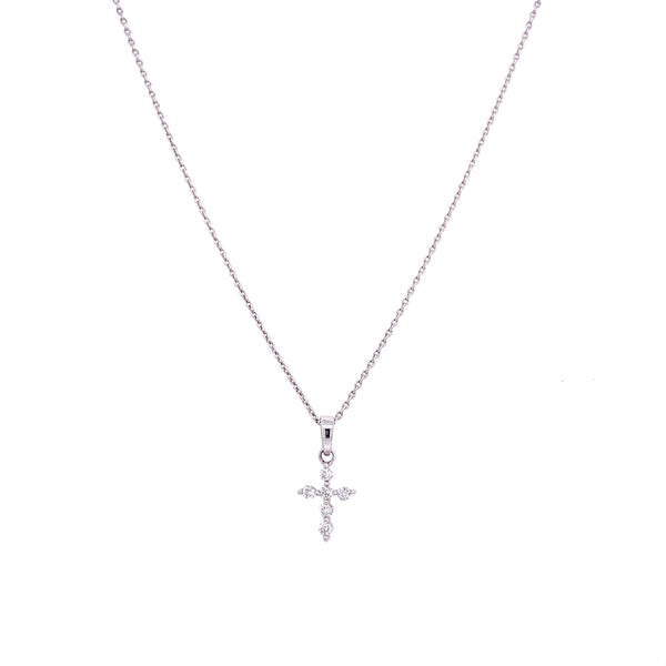 14K White Gold Diamond Petite Cross Necklace