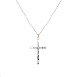 14K White Gold Round+Baguette Diamond Cross-Necklaces-Maurice's Jewelers-