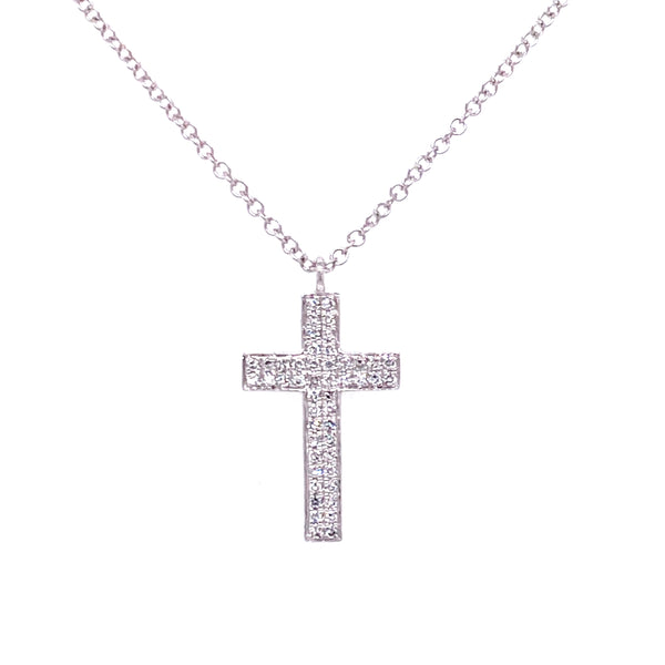 14K White Gold Pave Cross Necklace