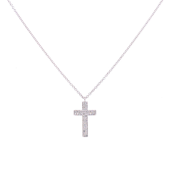 14K White Gold Pave Cross Necklace-Necklaces-Maurice's Jewelers-WHITE GOLD-