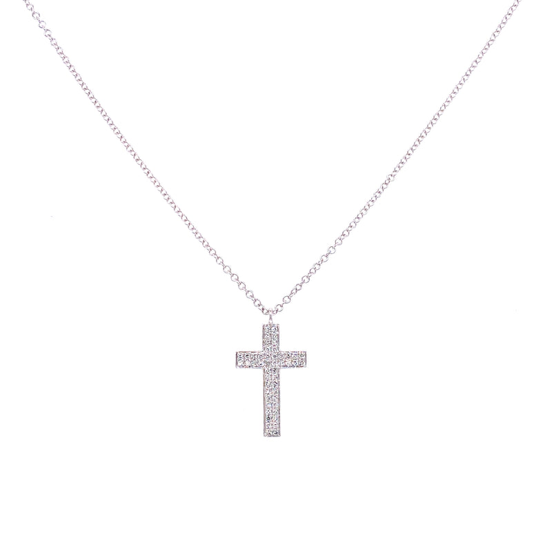 14K White Gold Pave Cross Necklace