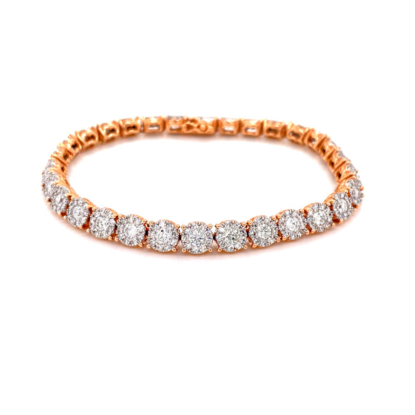 14K Rose Gold Diamond Cluster Tennis Bracelet