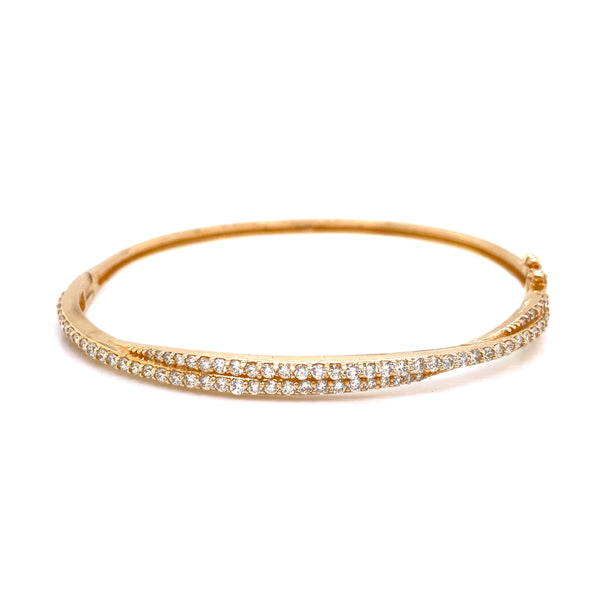 14K Yellow Gold Diamond Twisted Hinged Bangle