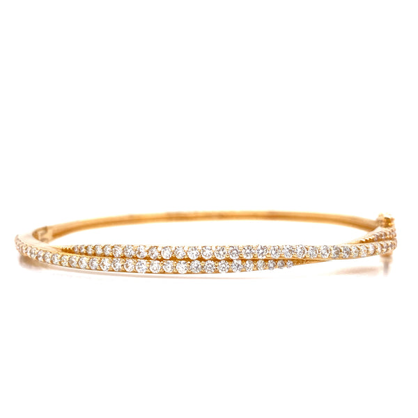 14K Yellow Gold Diamond Twisted Hinged Bangle-Bangles-IJM-