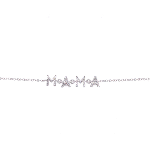 14K White Gold Diamond "Mama" Bracelet