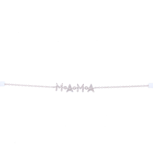 14K White Gold Diamond "Mama" Bracelet