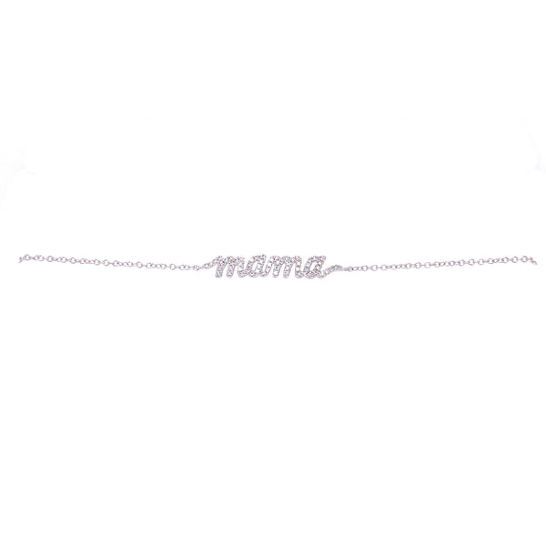 14K White Gold Diamond "Mama" Script Bracelet