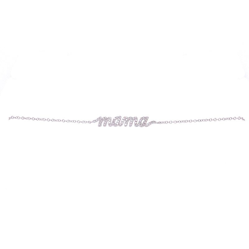 14K White Gold Diamond "Mama" Script Bracelet-Bracelets-majolie-WHITE GOLD-