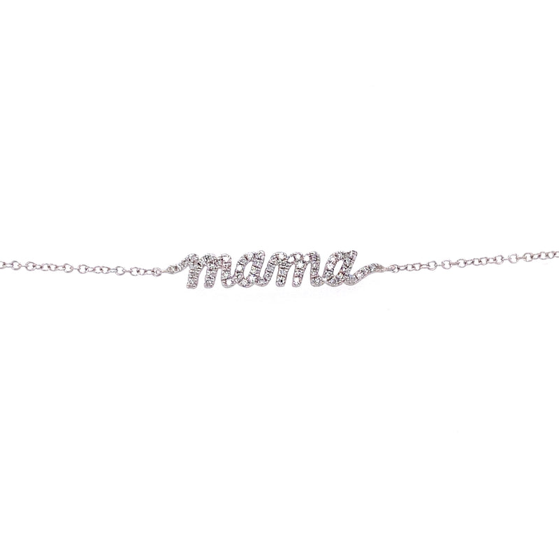 14K White Gold Diamond "Mama" Script Bracelet-Bracelets-majolie-