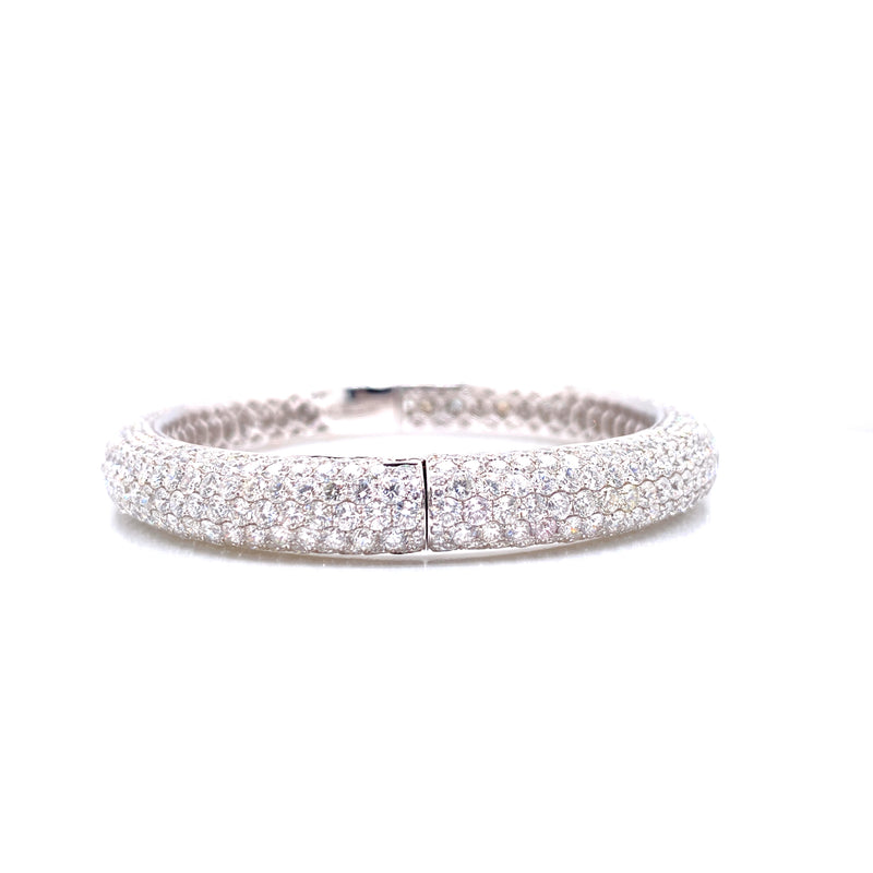 18K White Gold Diamond Eternity Hinged Bangle-Bangles-pink diamond-