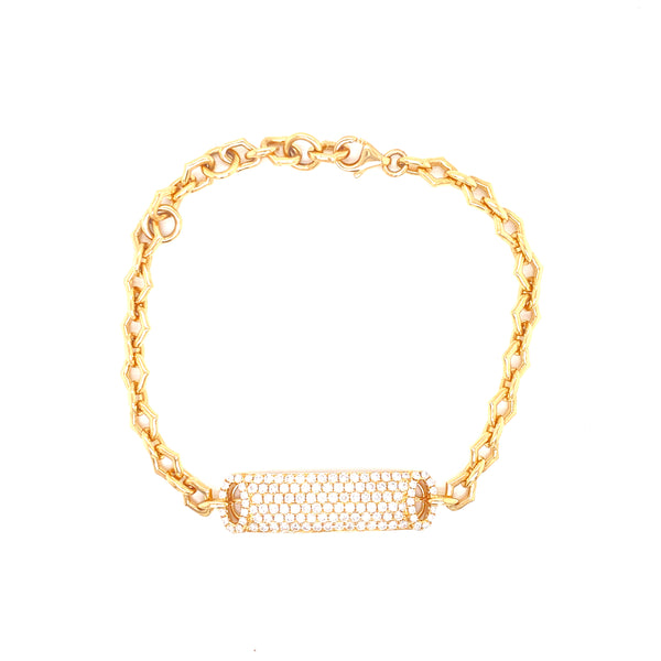 18K Yellow Gold Round Diamond Pave Link Bracelet-Bracelets-pink diamond-