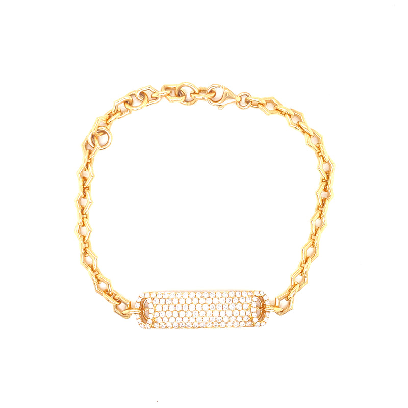 18K Yellow Gold Round Diamond Pave Link Bracelet-Bracelets-pink diamond-