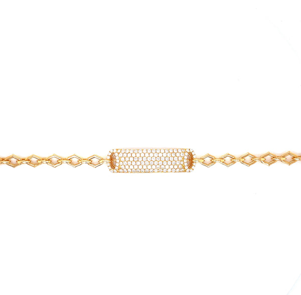18K Yellow Gold Round Diamond Pave Link Bracelet-Bracelets-pink diamond-