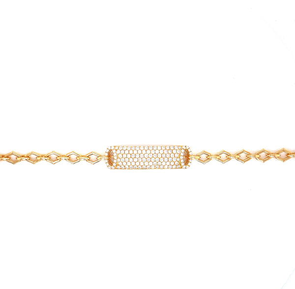 18K Yellow Gold Round Diamond Pave Link Bracelet