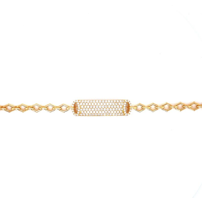18K Yellow Gold Round Diamond Pave Link Bracelet-Bracelets-pink diamond-