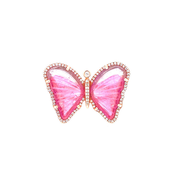 14K Rose Gold Diamond + Pink Tourmaline Butterfly Ring