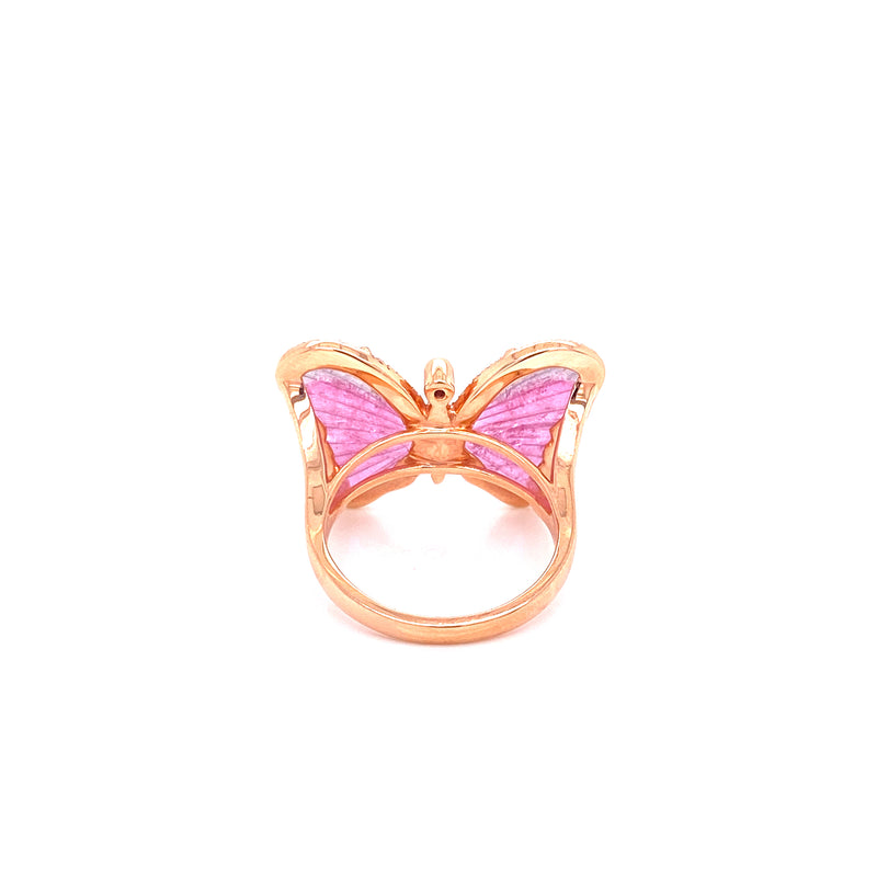 14K Rose Gold Diamond + Pink Tourmaline Butterfly Ring
