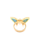 14K Yellow Gold Diamond + Green Tourmaline Butterfly Ring