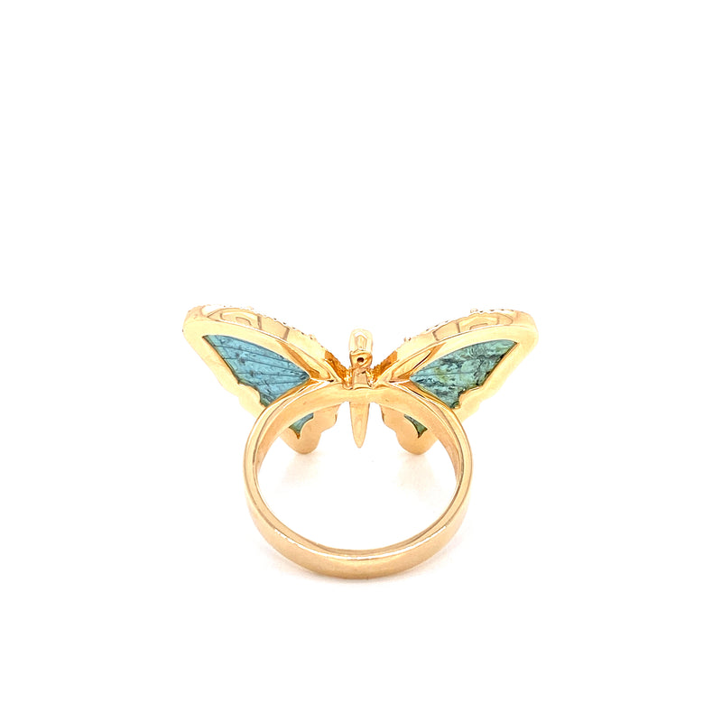 14K Yellow Gold Diamond + Green Tourmaline Butterfly Ring-Rings-majolie-