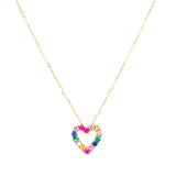 14K Yellow Gold Diamond Multi Gemstone Open Heart Necklace