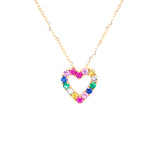 14K Yellow Gold Diamond Multi Gemstone Open Heart Necklace