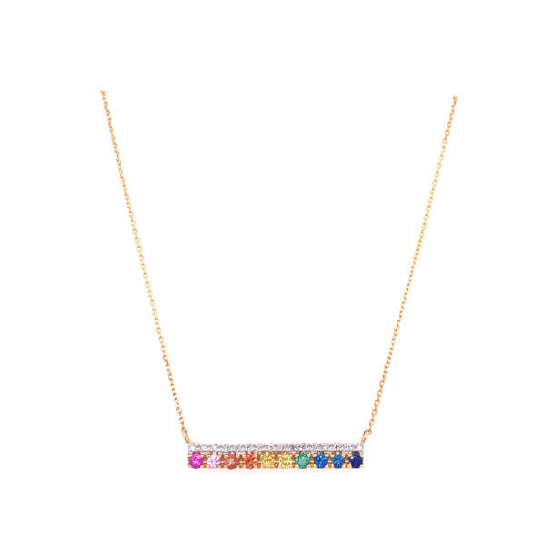 14K Yellow Gold Diamond Multi Sapphire Bar Necklace