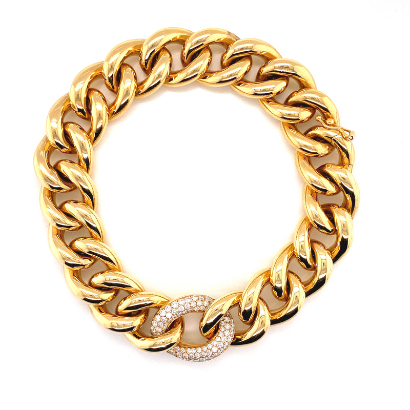 18K Yellow Gold Diamond Link & Large Curb Link Bracelet