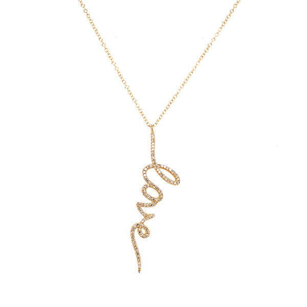 14K Yellow Gold Diamond Script "Love" Necklace