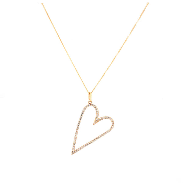 14K Yellow Gold Diamond Open Heart Necklace