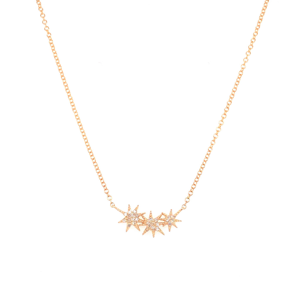 14K Yellow Gold Diamond Three Star Necklace-Necklaces-majolie-