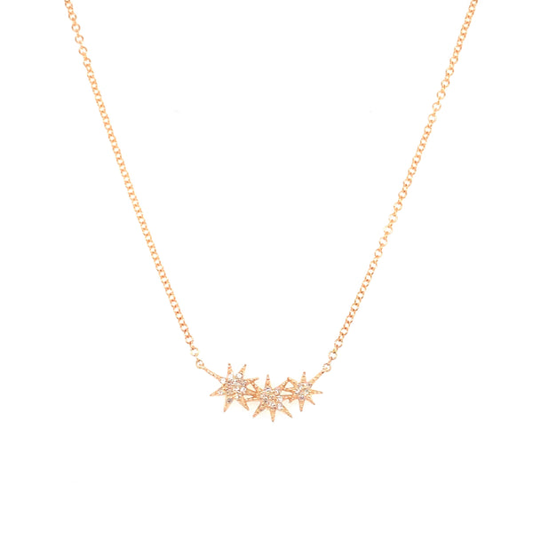 14K Yellow Gold Diamond Three Star Necklace-Necklaces-majolie-