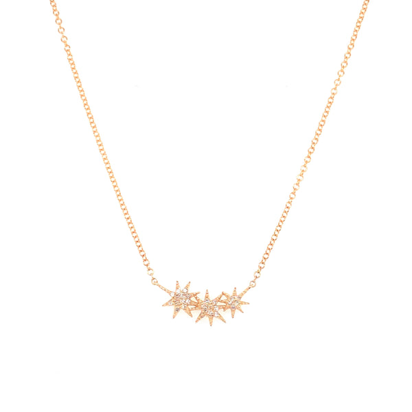 14K Yellow Gold Diamond Three Star Necklace