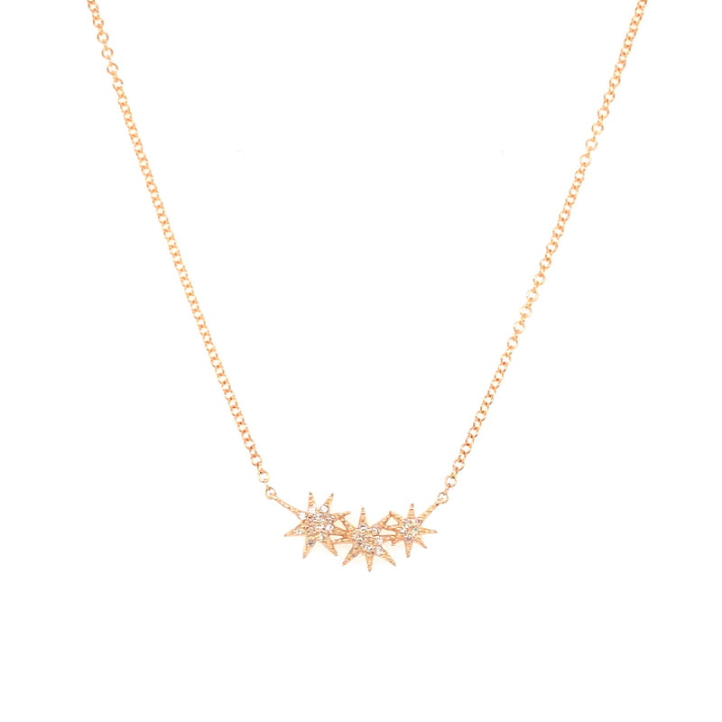 14K Yellow Gold Diamond Three Star Necklace-Necklaces-majolie-