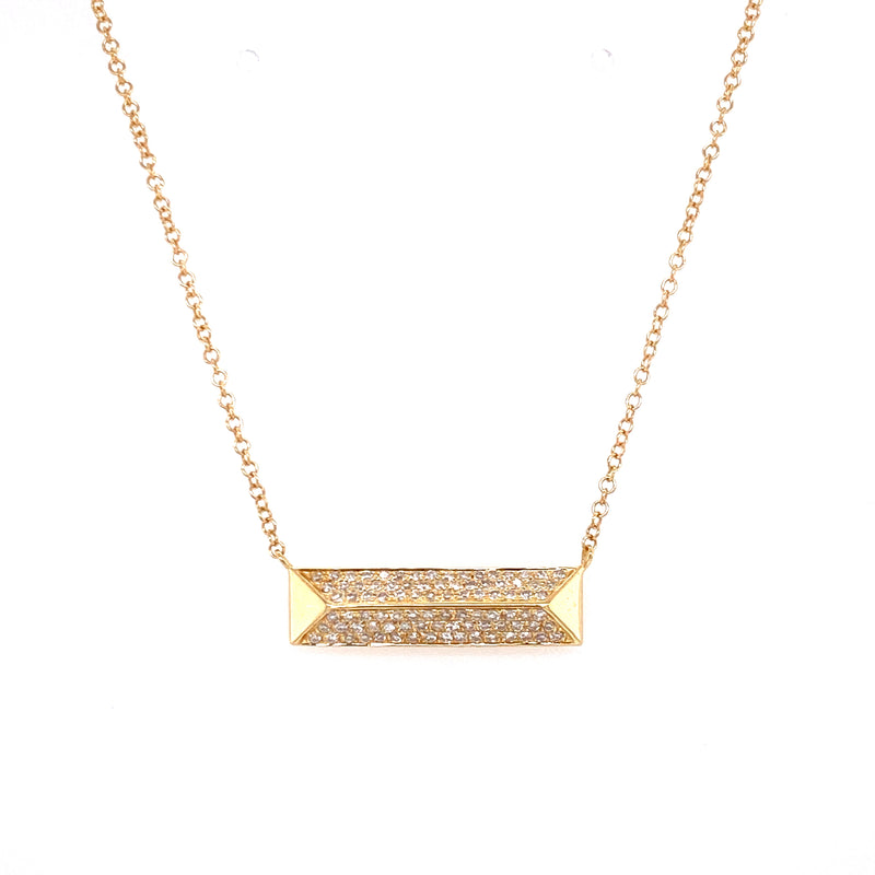 14K Yellow Gold Diamond Rectangle Pyramid Necklace