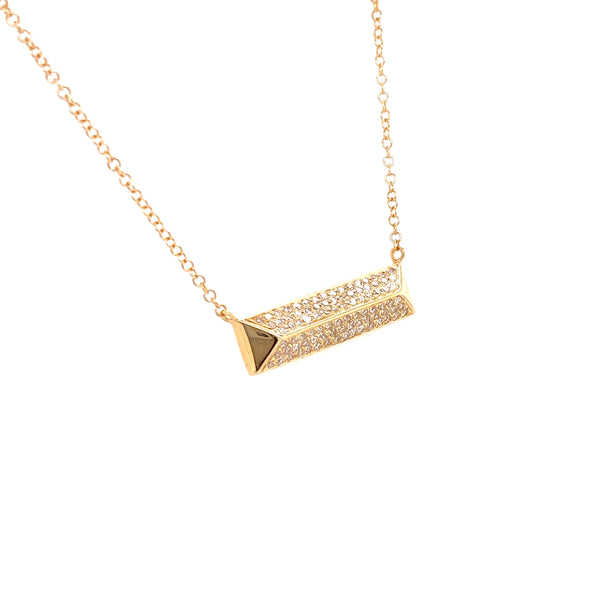 14K Yellow Gold Diamond Rectangle Pyramid Necklace