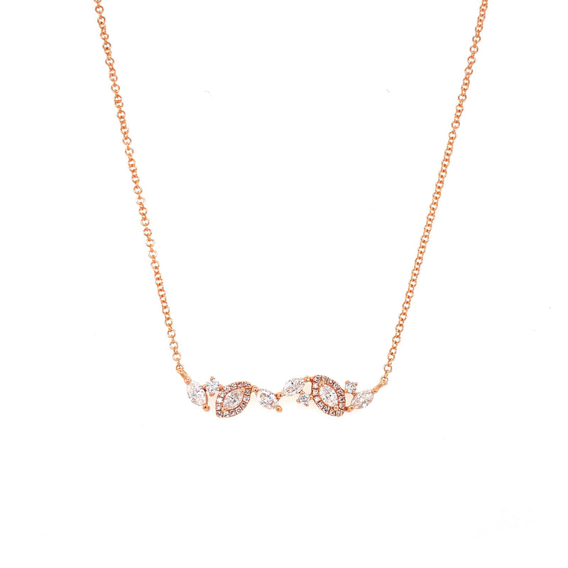 14K Rose Gold Round & Marquise Diamond Necklace