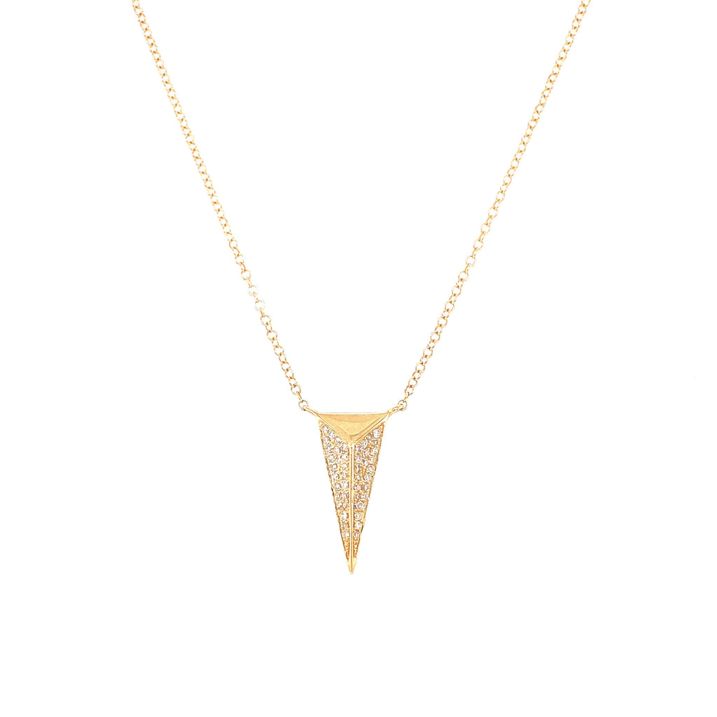14K Yellow Gold Diamond Elongated Triangle Pendant-Necklaces-majolie-