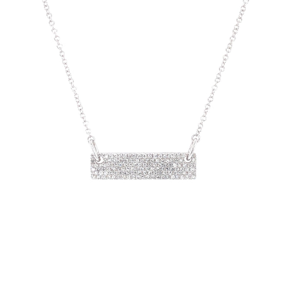 14K White Gold Diamond Pave Bar Necklace