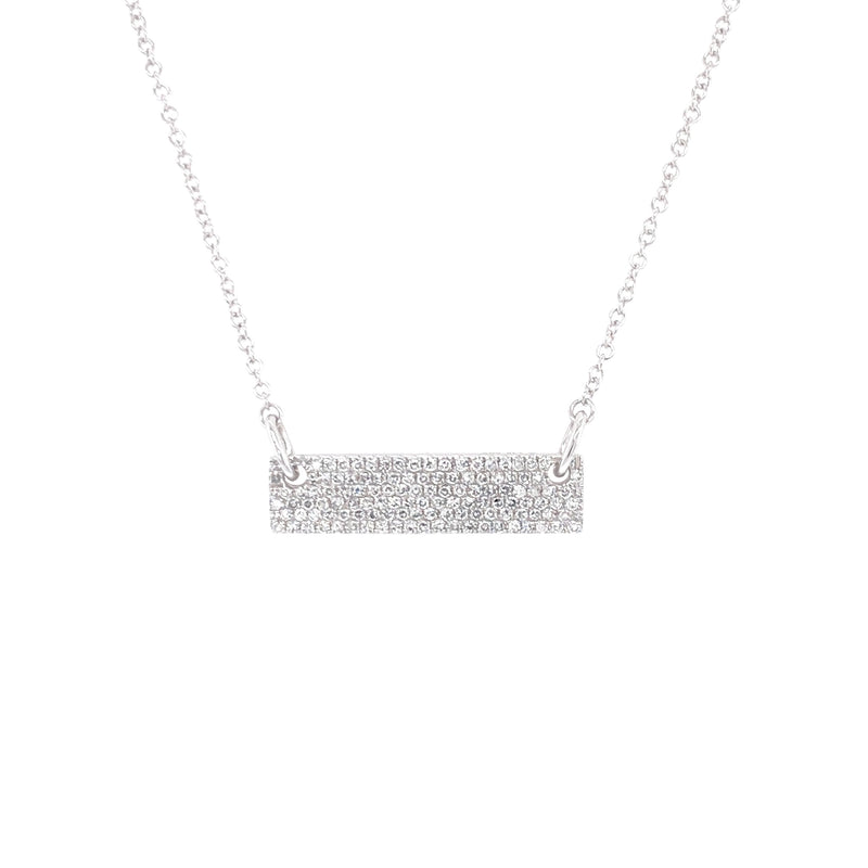 14K White Gold Diamond Pave Bar Necklace