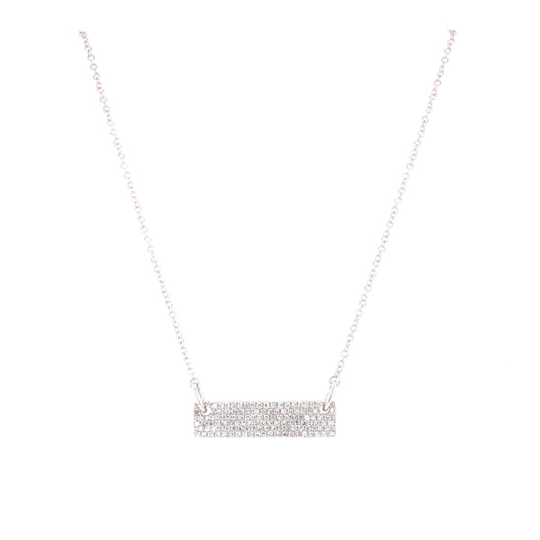 14K White Gold Diamond Pave Bar Necklace