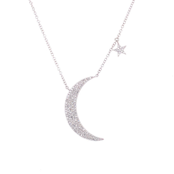 14K White Gold Diamond Moon & Star Necklace-Necklaces-majolie-WHITE GOLD-