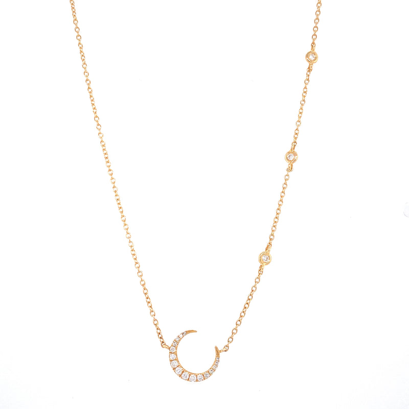 14K White Gold Diamond Crescent Moon + Diamond Bezel Necklace-Necklaces-majolie-YELLOW GOLD-
