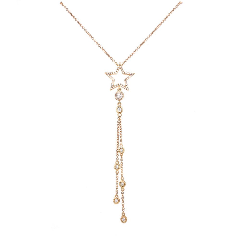 14K Yellow Gold Diamond Star Double Drop Necklace-Necklaces-majolie-