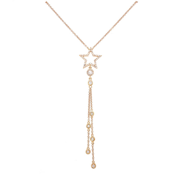 14K Yellow Gold Diamond Star Double Drop Necklace-Necklaces-majolie-
