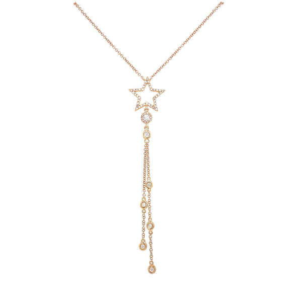 14K Yellow Gold Diamond Star Double Drop Necklace