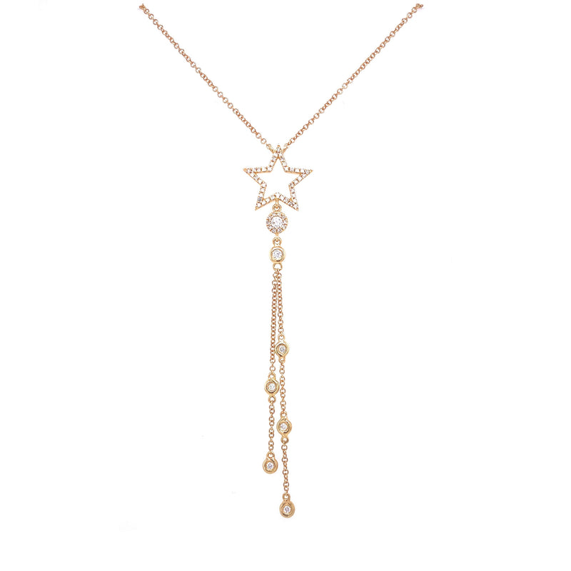 14K Yellow Gold Diamond Star Double Drop Necklace